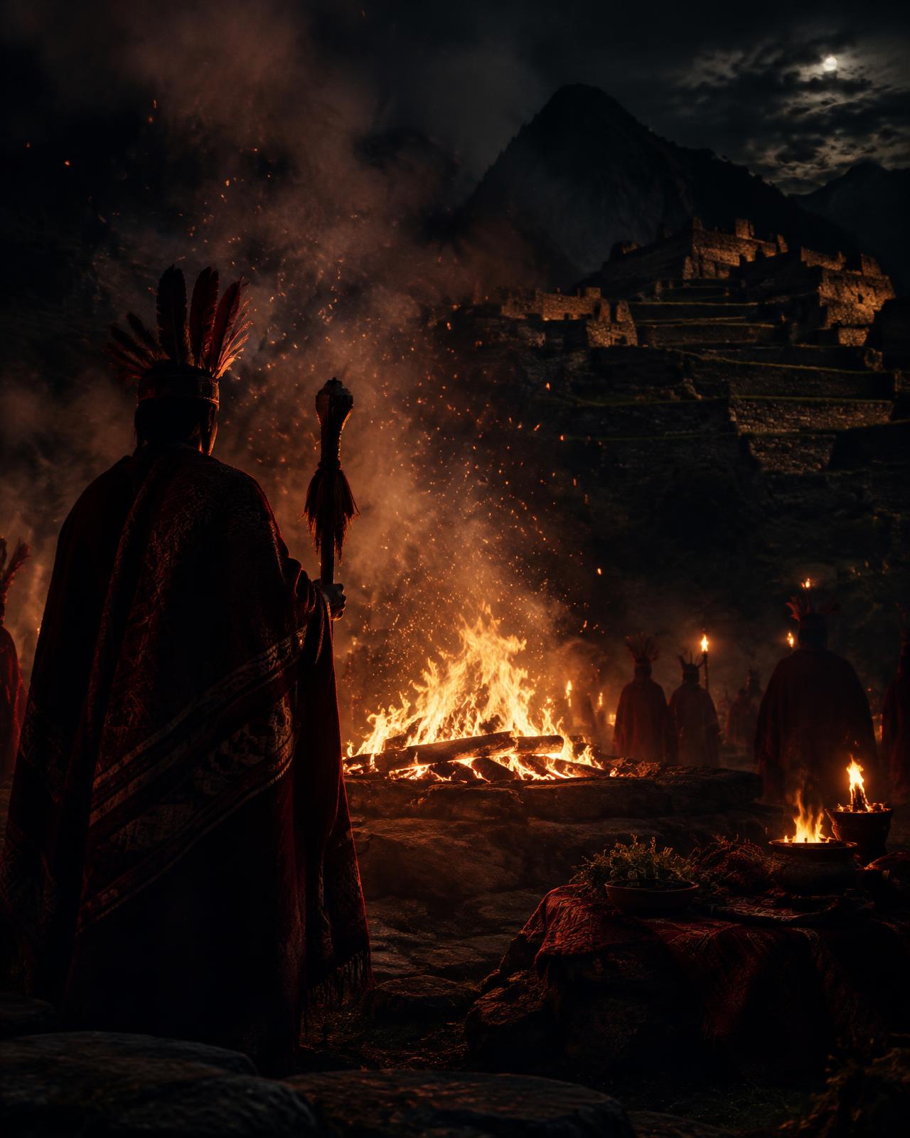Escena ceremonial nocturna de Xantolo — fotografía temporal para visualización